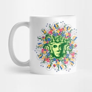 Green woman with large flowers Mug